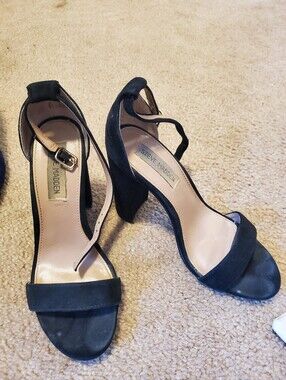 Steve Madden Carrson Black Suede Ankle-Strap Open-Toe Block Heels